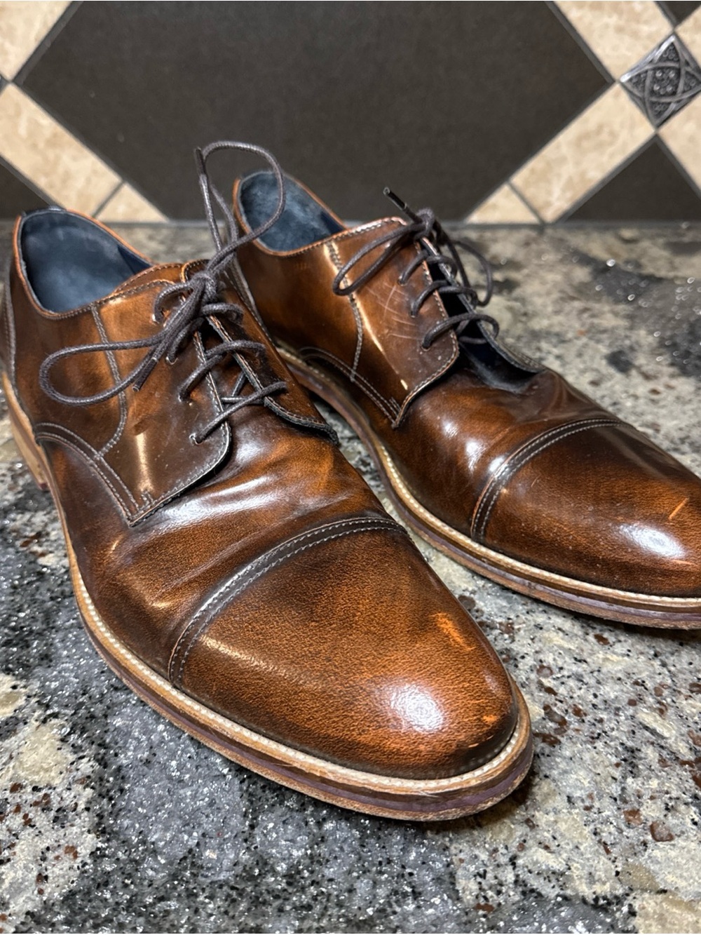 Johnston & Murphy Hannigan Cap Toe Derby Burnished Brown Sz 15 Made in Italy